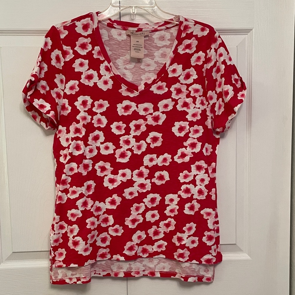 Philosophy Large Pima Cotton Ditsy Floral Tee Shortsleeved V Neckline Like New